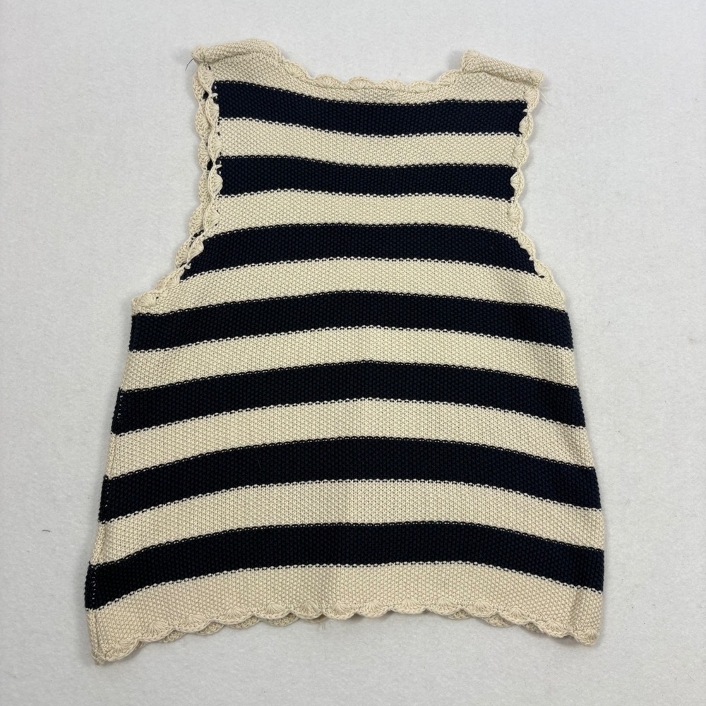 Frnch Paris S/S Sweater Womens M Cream Navy Blue Stripe Nautical Coastal Preppy - Picture 6 of 8